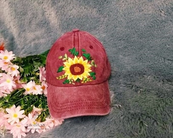 Custom Embroidered Baseball Cap, Personalized Floral Embroidered Hat, Denim Hat, Denim Trucker Cap, Summer Hat, Gift For Women, Gift For Her