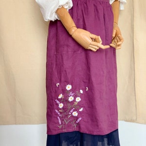 Personalized Hand Embroidered Apron Women, Floral Garden Embroidered Apron,Linen Apron, Gardening Apron,Kitchen Apron, Fox embroidered apron