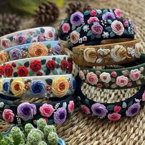 Bestickte Stirnbänder, Florale bestickte Stirnbänder, Leinen Stirnbänder, einzigartige Geschenke, Damengeschenke, Geschenk für sie
