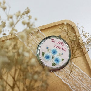 Hand Embroidered Pocket Mirror, Floral Embroidered Compact Mirror, Gift For Her, Bridesmaid Gift, Makeup Mirror, Personalized Compact Mirror image 8