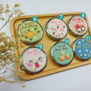 Hand Embroidered Pocket Mirror, Floral Embroidered Compact Mirror, Gift For Her, Bridesmaid Gift, Makeup Mirror, Personalized Compact Mirror image 1