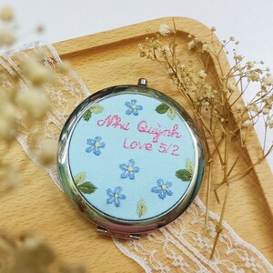 Hand Embroidered Pocket Mirror, Floral Embroidered Compact Mirror, Gift For Her, Bridesmaid Gift, Makeup Mirror, Personalized Compact Mirror image 10