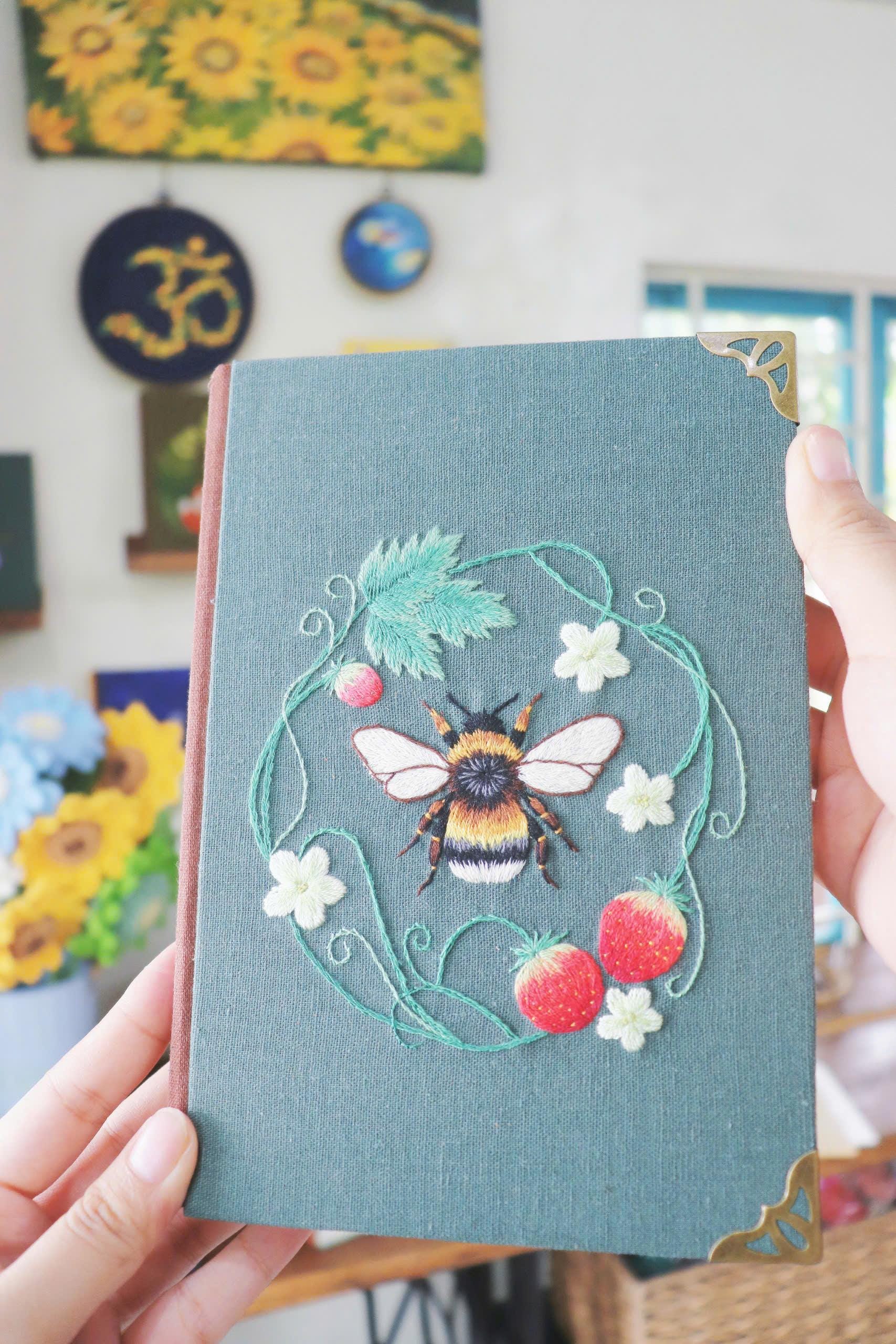 Handmade Embroidered A5 Notebook, Bee & Strawberries, Personalized ...