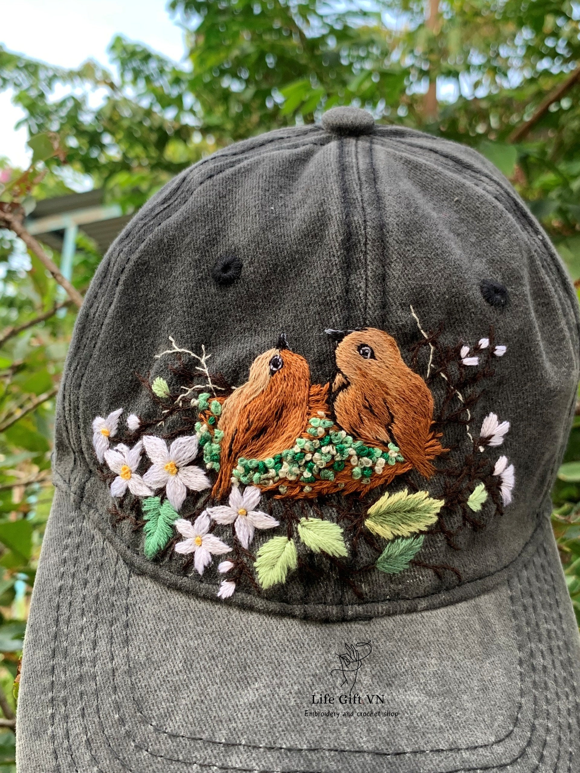 Embroidered Baseball Cap, Floral Bird Design, Custom Hat - Etsy