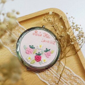 Hand Embroidered Pocket Mirror, Floral Embroidered Compact Mirror, Gift For Her, Bridesmaid Gift, Makeup Mirror, Personalized Compact Mirror image 5