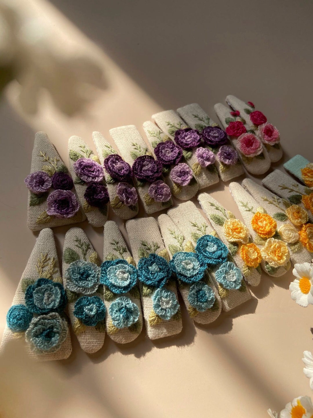 Hand-embroidered Hair Clips, Flower Embroidered Hair Clip, Cute ...