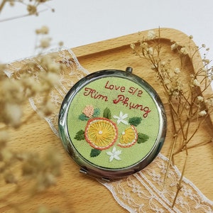 Hand Embroidered Pocket Mirror, Floral Embroidered Compact Mirror, Gift For Her, Bridesmaid Gift, Makeup Mirror, Personalized Compact Mirror image 6