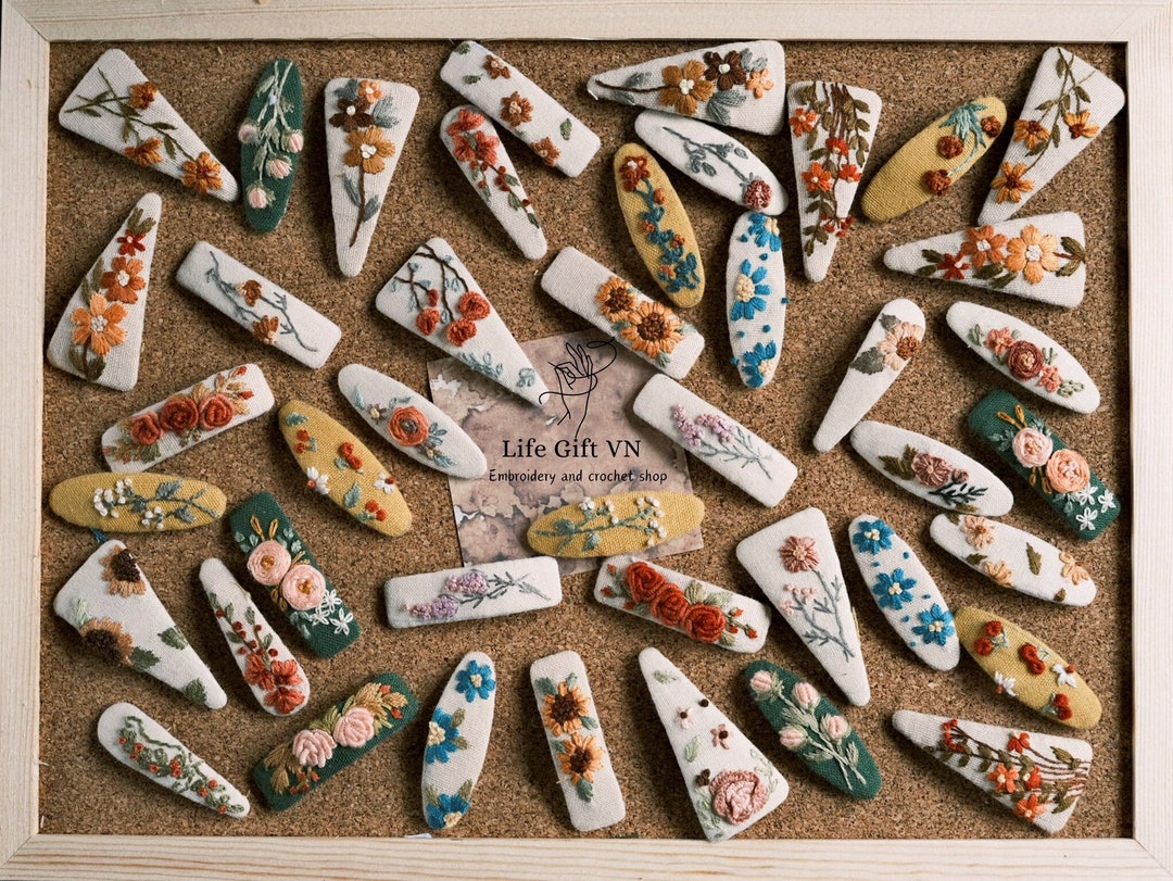 Personalized Embroidered Hair Clips,handmade Embroidered Hair Clips ...