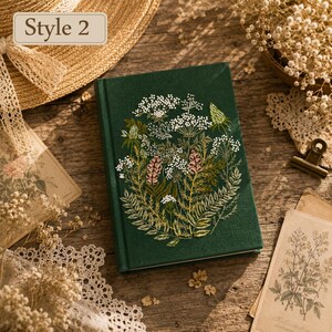 Personalized Embroidered Notebook, Handmade Botanical Journal with Custom Floral and Forest Designs Style 2