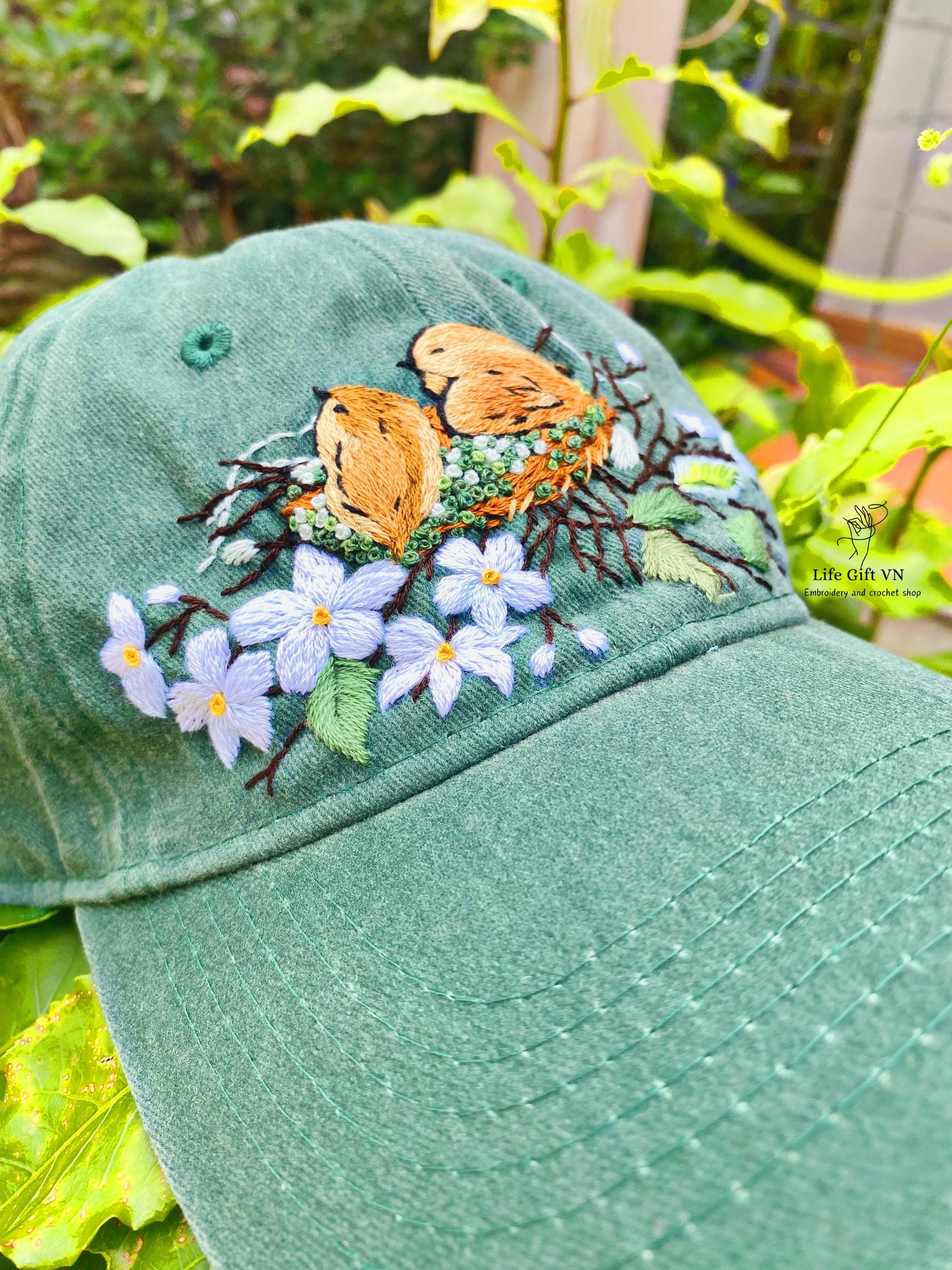 Embroidered Baseball Cap, Floral Bird Design, Custom Hat - Etsy display picture 3