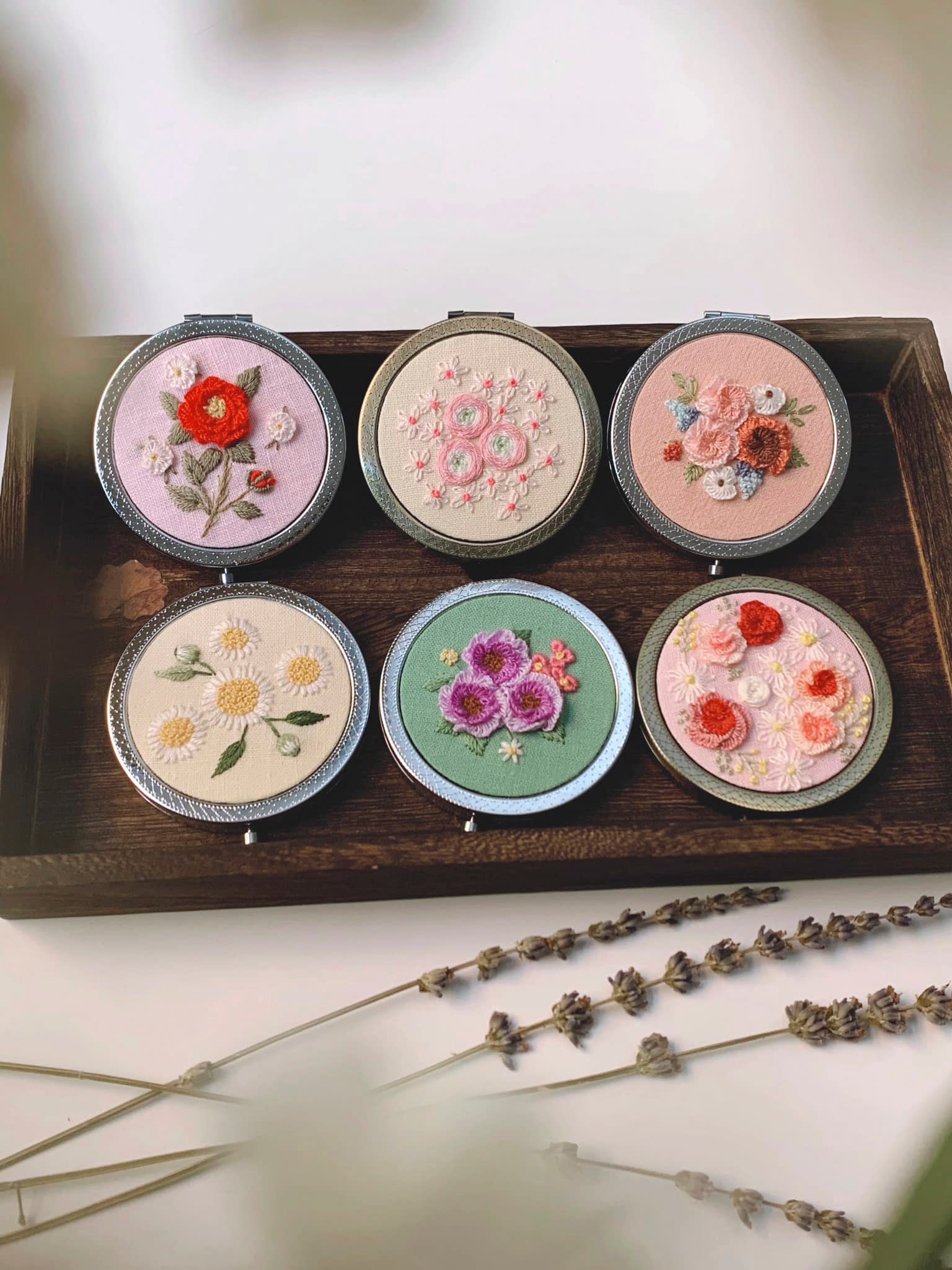 Custom Embroidered Pocket Mirror, Personalized Floral