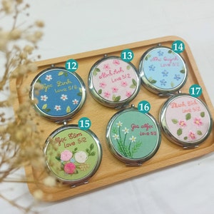 Hand Embroidered Pocket Mirror, Floral Embroidered Compact Mirror, Gift For Her, Bridesmaid Gift, Makeup Mirror, Personalized Compact Mirror image 3