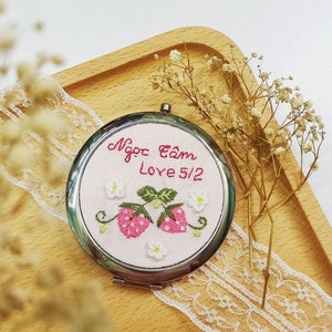 Hand Embroidered Pocket Mirror, Floral Embroidered Compact Mirror, Gift For Her, Bridesmaid Gift, Makeup Mirror, Personalized Compact Mirror image 9