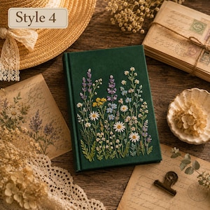 Personalized Embroidered Notebook, Handmade Botanical Journal with Custom Floral and Forest Designs Style 4