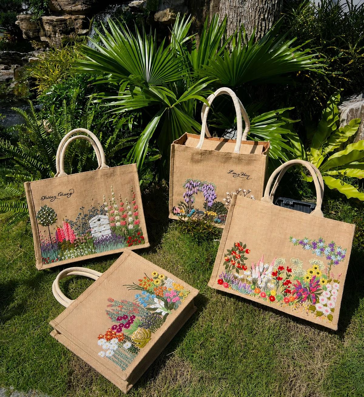 Handwoven Straw Backpack with Floral Embroidery Cute House Design Beach Style Beach Straw Bag - Embroidered Sunflower Tote | Marrakeche main image 2
