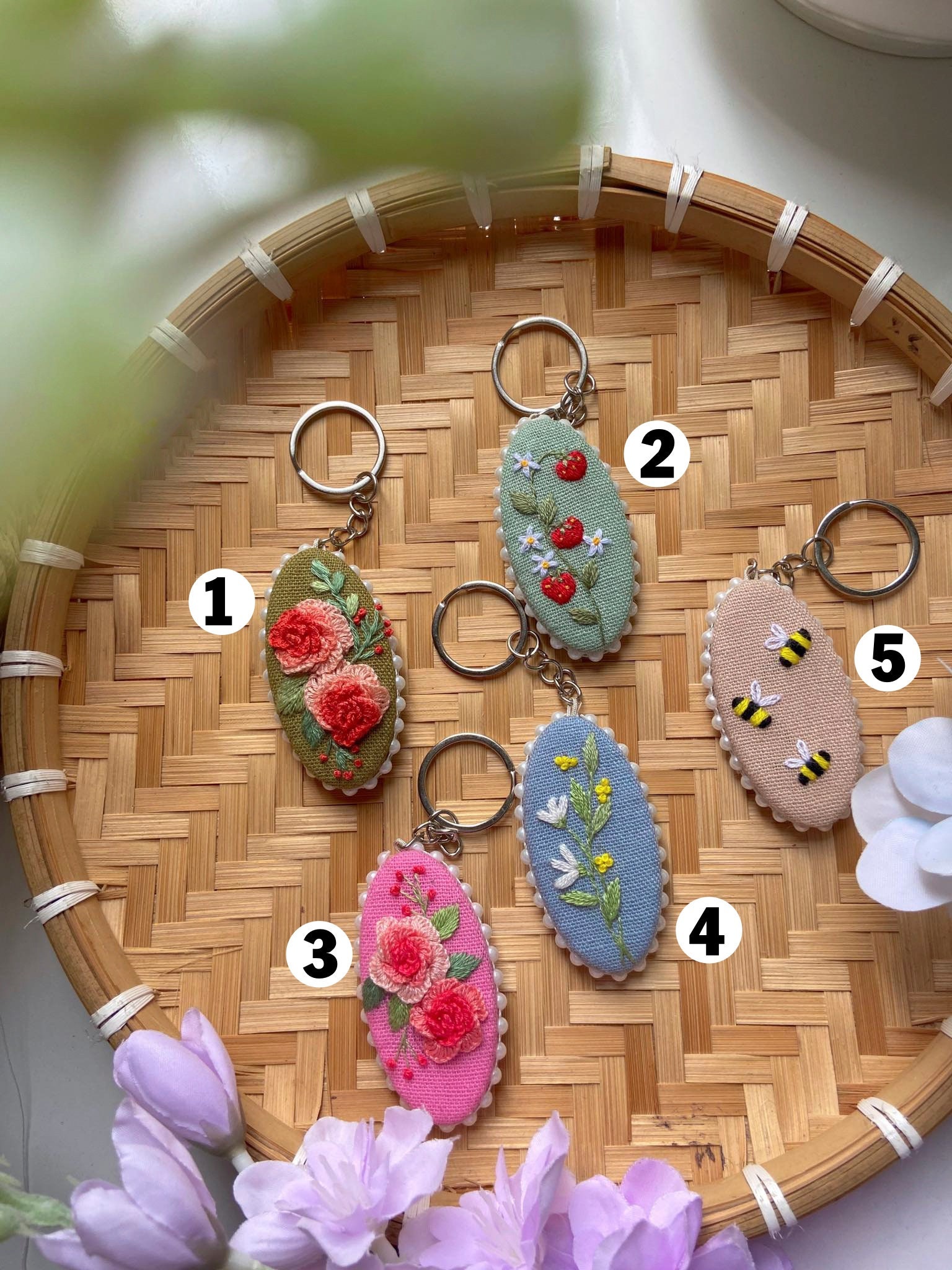 Decorated Keychains Custom Flower Embroidered Keychain, Personalized Gift - Etsy
