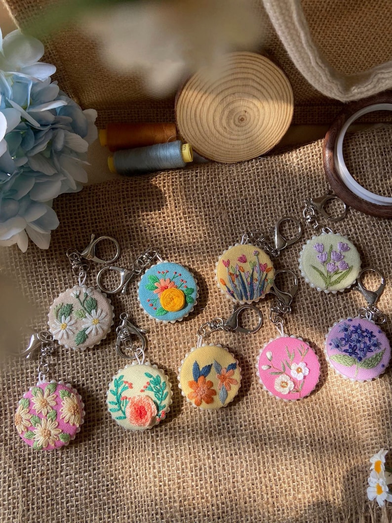 Decorated Keychains Custom Floral Embroidered Keychain, Personalized Gift - Etsy