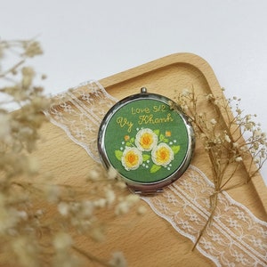 Hand Embroidered Pocket Mirror, Floral Embroidered Compact Mirror, Gift For Her, Bridesmaid Gift, Makeup Mirror, Personalized Compact Mirror image 7