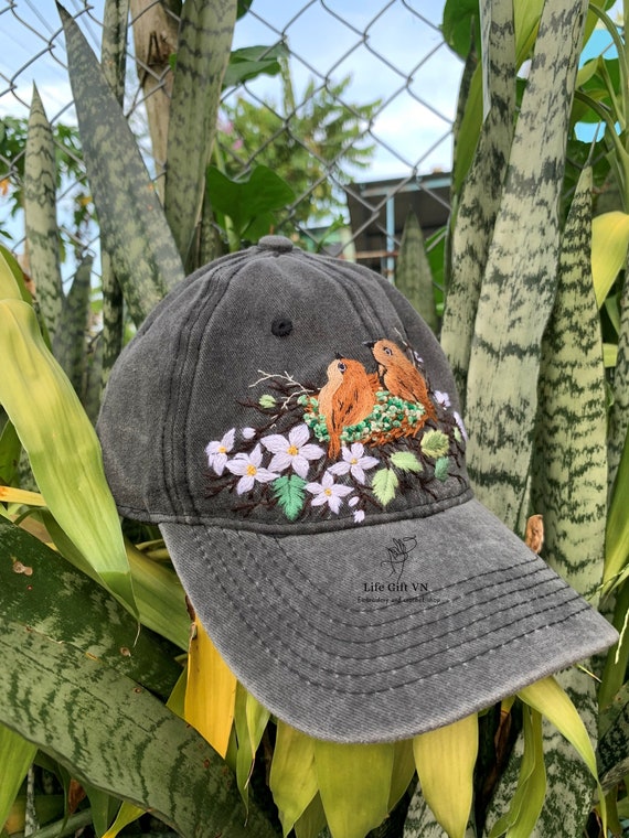 Colorful Women\'s Hat with Floral and Bird Design Embroidered Baseball Cap, Floral Bird Design, Custom Hat - Etsy main image 4