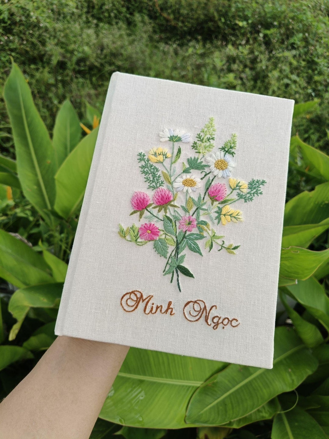 Tufted Notebook Personalized Hand Embroidered Notebook A5, Fabric Hardcover Notebook ...