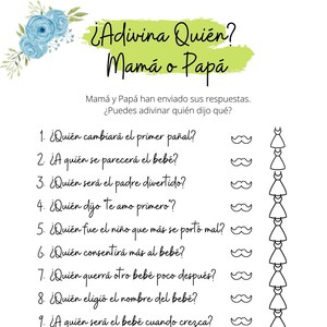 Juego Para Baby Shower/ Adivina Quien/ Juego Imprimible/ Descarga Digital/ Juego Para Fiesta/ Spanish Baby Shower Game/ Printable Baby Showe