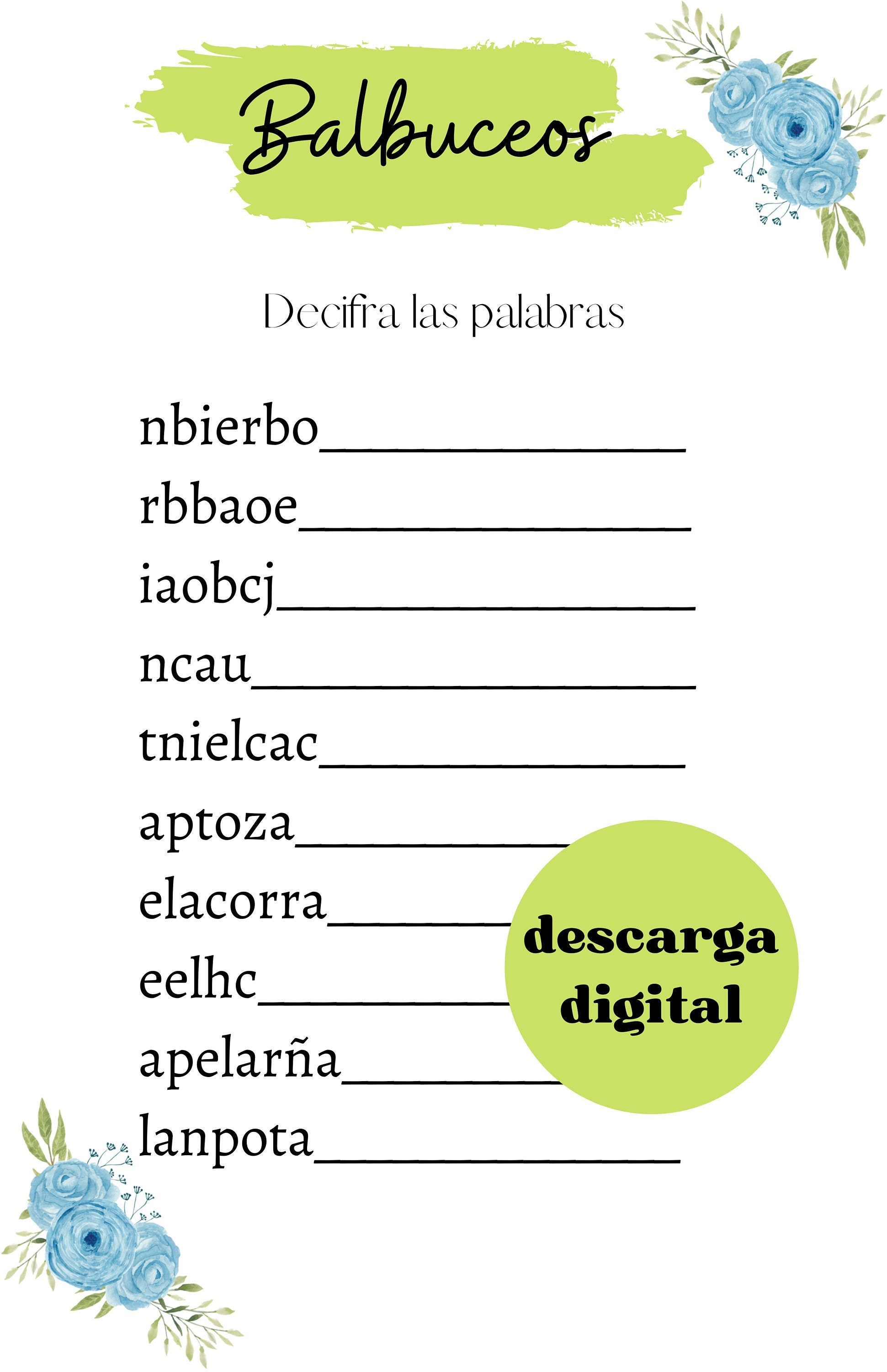 Juego Para Babyshower, Balbuceos, Juego Imprimible, Descarga Digital