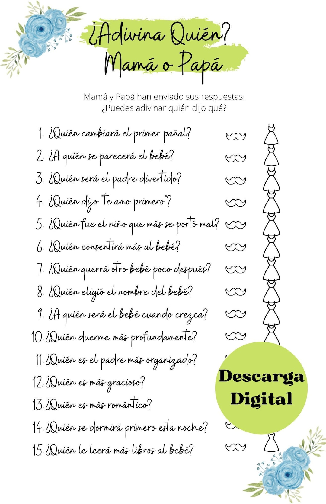 Juego Para Baby Shower/ Adivina Quien/ Juego Imprimible/ Descarga