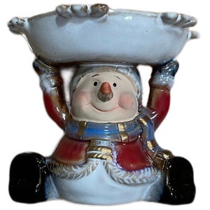 Vintage Snowmen Ceramic Glazed Christmas Candle Holder
