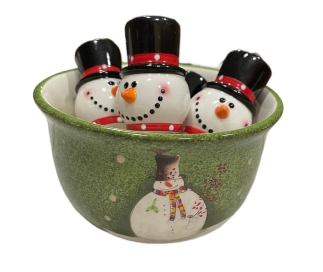 Vintage Snowmen Ceramic Glazed Christmas Dip and Spreaders Set Etsy