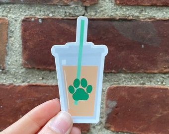 Etiqueta engomada de la impresión del perro del café helado, etiqueta engomada del perro, etiqueta engomada del amante del café y del perro, etiqueta engomada de la botella de agua, etiqueta engomada del ordenador portátil