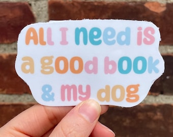 Dog & Book Sticker, Laptop Sticker, Reading Sticker, Waterproof Sticker, Water Bottle Sticker, Dog Sticker