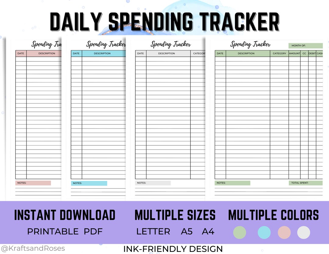 Daily Spending Tracker | Expense Log | Transaction Log | Spending Log ...