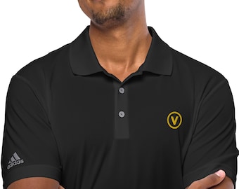 V is for Vegan | adidas performance polo shirt | Gift for Vegan trainers, coaches, golfers, and others