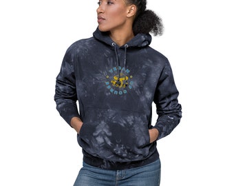 Vegan of Course Happy Mushroom | Unisex Champion tie-dye hoodie