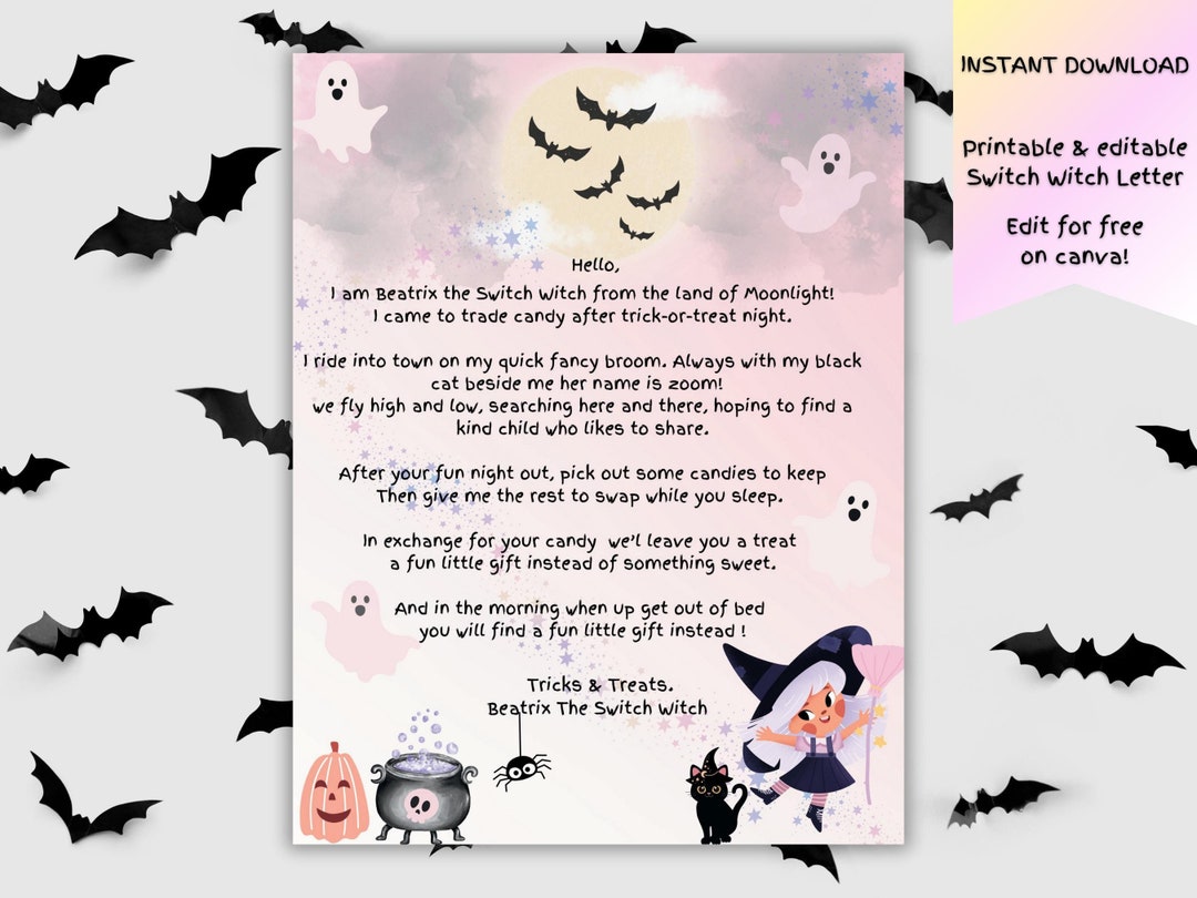 Switch Witch Printable Set, Halloween Kids, Candy Switch Out Set ...