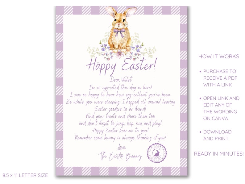 Editable Letter From The Easter Bunny, Kids, Easter Printable, Easter Bunny Note, Instant Download, Editable image 2