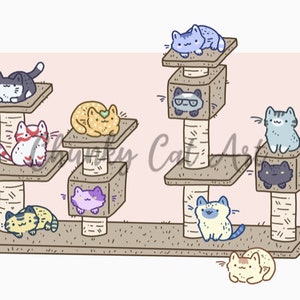 Animal Crossing Cat Villagers Cat Tower Digital Print, instant download printable pdf, acnh