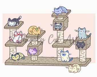 Animal Crossing Cat Villagers Cat Tower Digital Print, instant download printable pdf, acnh