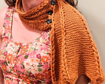 Hand-Knit Merino Wool Orange Dragon Wing Button Scarf