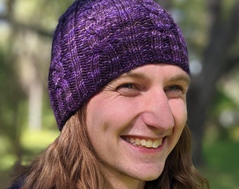Hand-Knit Merino Wool Machine Washable Cabled Beanie - “Lavanda”