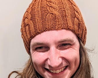 Hand-Knit Merino Wool Machine Washable Cabled Beanie - “Peyton”