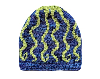 Hand-Knit Merino Wool Machine Washable Beanie - “Squidward”