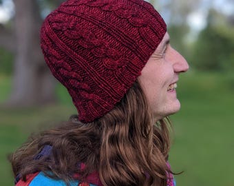 Hand-Knit Merino Wool Machine Washable Cabled Beanie - “Harvey”