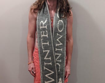 Hand-Knit Merino Wool Machine Washable Game of Thrones Winter is Coming House Stark Reversible Scarf