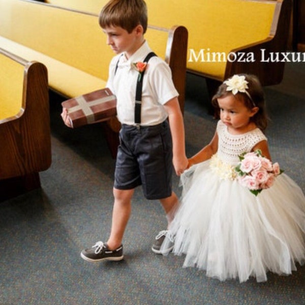 Ivory flower girl dress, ivory tulle christening dress