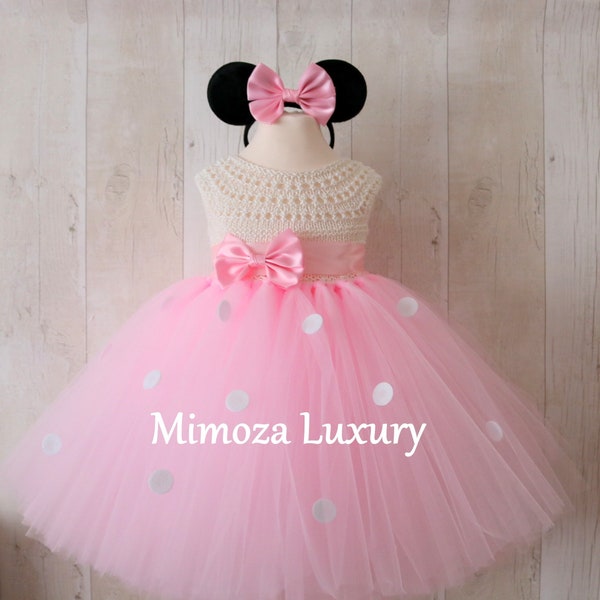Vestido de tutú de cumpleaños de niñas rosa inspirado en Minnie mouse, vestido de tutú de minnie mouse