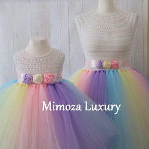 Unicorn birthday tutu dress, pastel unicorn girls dress, hand crochet unicorn girls outfits