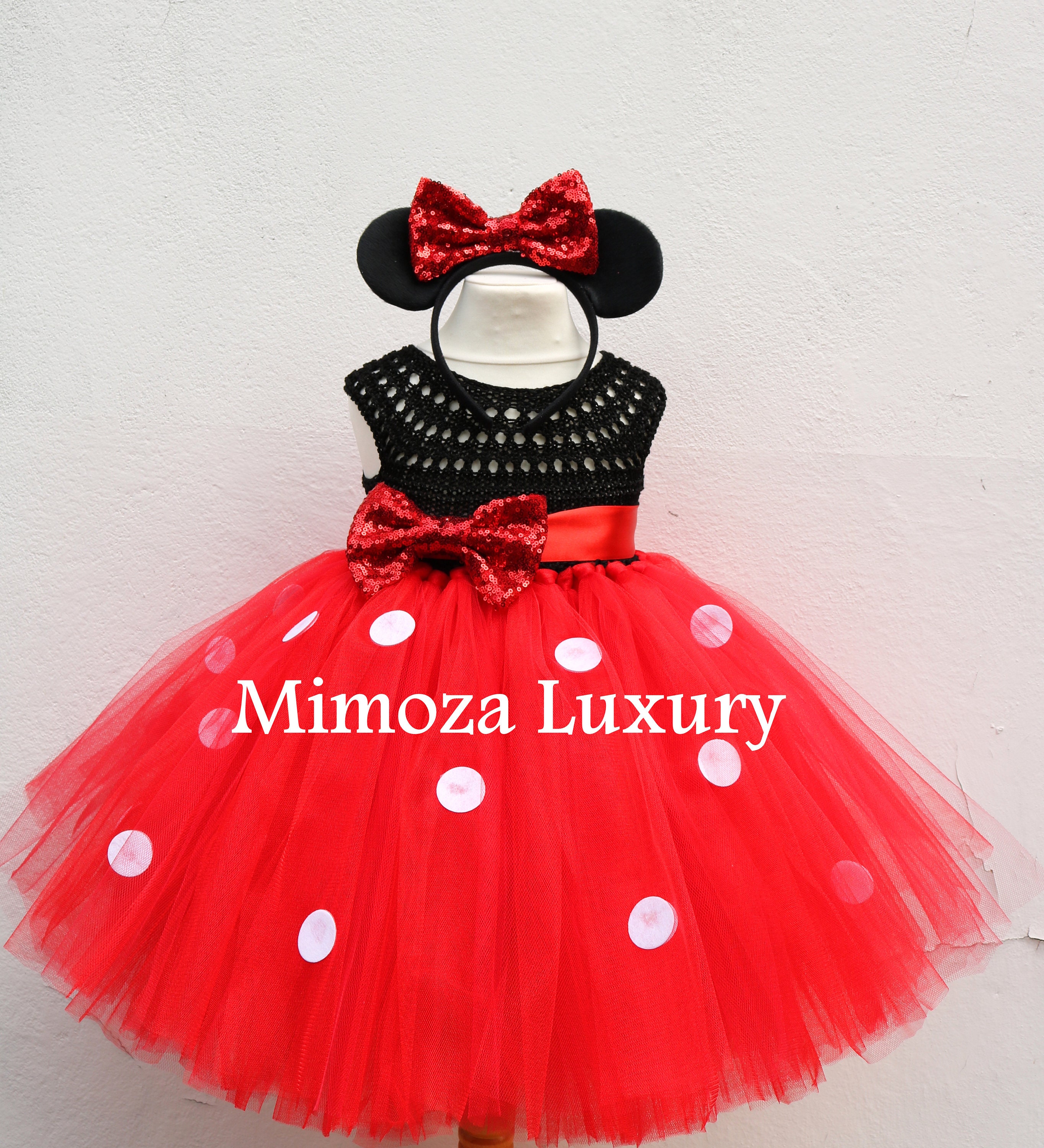 Lito Angels Deguisement Robe Minnie Mouse avec Bandeau Cheveux pour Bebe  Enfant Fille, Ensemble Jupe à Bretelles à Pois Rouges