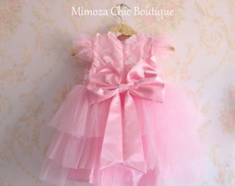 Pink baby girls dress, pink flower girl dress, pink birthday dress, easter pink tutu dress, pink princess tulle dress