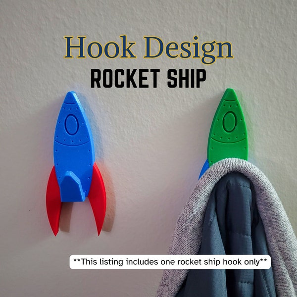 Rocket Ship Coat Hook - Space Themed Decoration for Nursery, Kids Room, or Bathroom